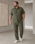 Big and tall man wearing the Moss Terrazzo Field shirt and pants set, full-body product view