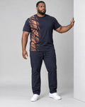 Navy Copper Brick Reflection complete T-shirt and pants set, full body studio view