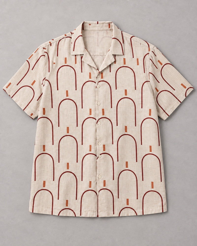 Oatmeal Burgundy Archway Tiles pocket-free shirt only, front product view