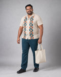 Oatmeal Deep Teal Arcade Loops complete shirt and pants set, full body studio view