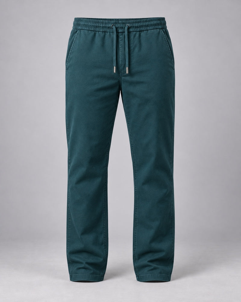 Deep teal straight pants only, front product view