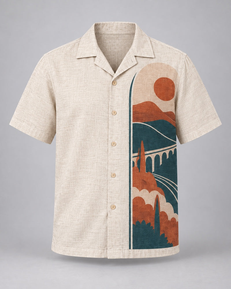 Oatmeal Deep Teal Rail Window pocket-free shirt only, front product view