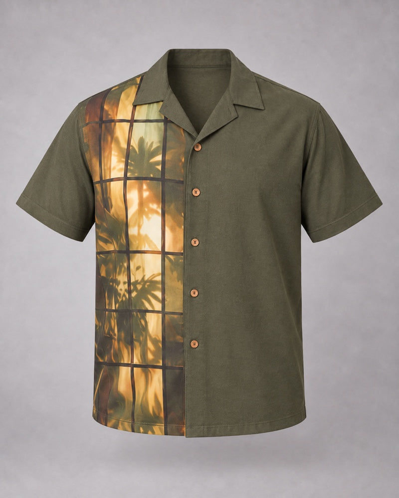 Olive Brass Botanical Glass Shadow pocket-free shirt only, front product view