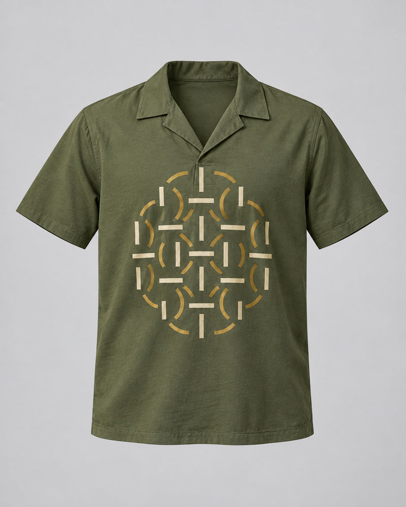 Olive Brass Rotary Lattice pocket-free shirt only, front product view