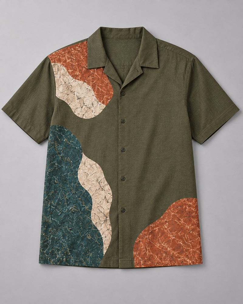 Olive Rust Highland Mosaic pocket-free shirt only, front product view