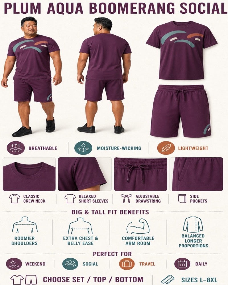Plum Aqua Boomerang Social front and back, construction, fit, occasions and Set Top Bottom buying guide