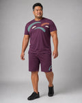 Plum Aqua Boomerang Social complete T-shirt and shorts set, full body studio view