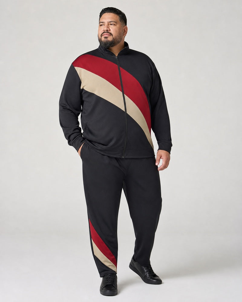 Big and tall man wearing the Ruby Crosswind track jacket and matching pants set, full-body front three-quarter studio view