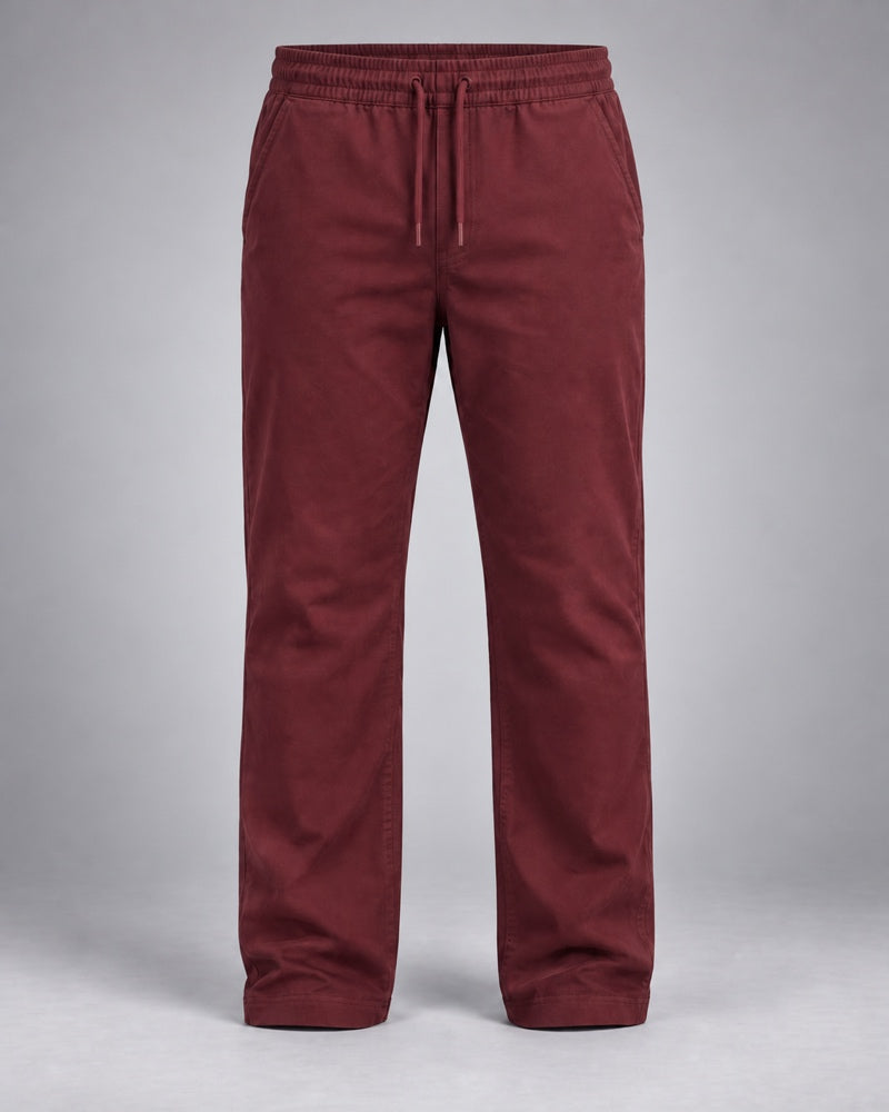 Deep burgundy straight pants only, front product view