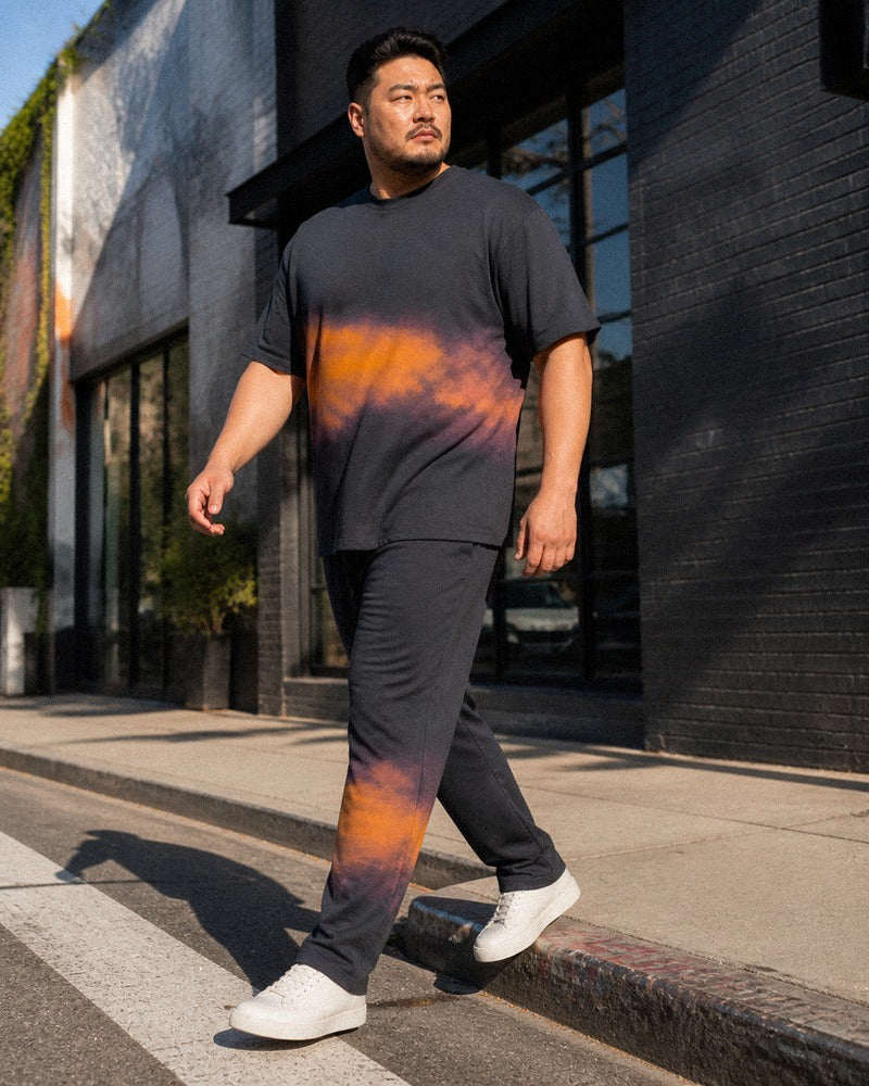 Big and tall man styling the Saffron Vapor Blur coordinated outfit in a natural lifestyle scene