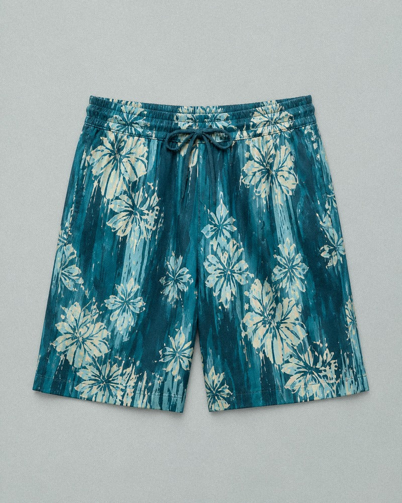 Teal Drizzle Flora big and tall shorts only, front product view