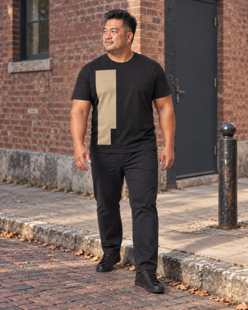 Black Khaki Offset Panel outfit in an everyday setting