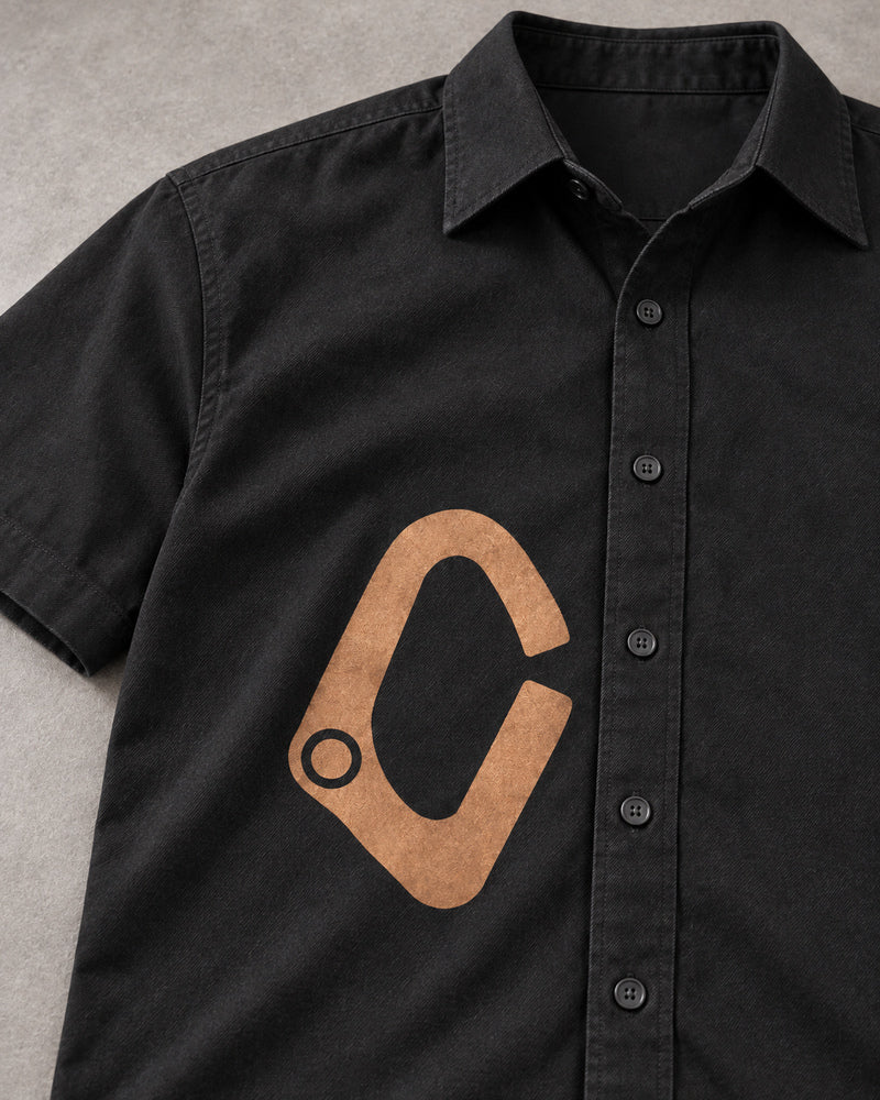 Black Open Clasp graphic and garment details