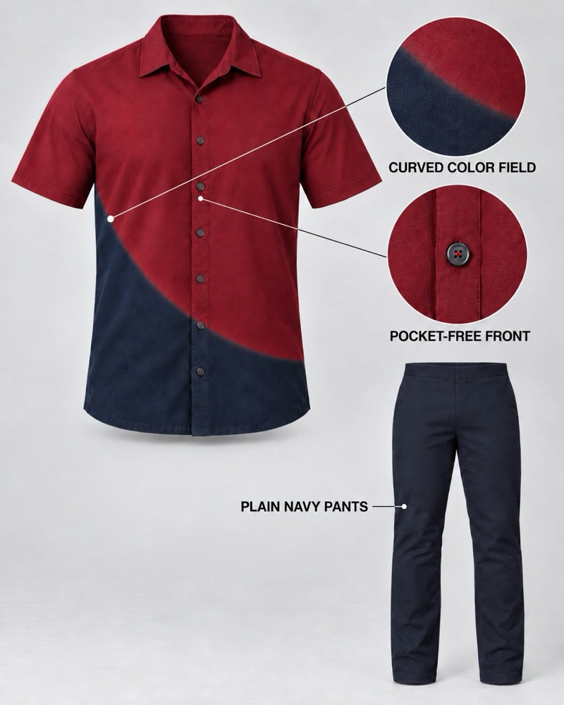 Burgundy Navy Curved Field garment details