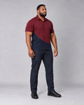 Burgundy Navy Curved Field shirt and pants outfit