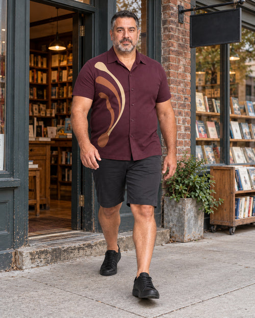 Burgundy Spline Field outfit in an everyday setting
