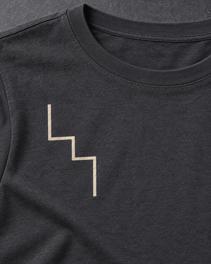 Charcoal Open Circuit graphic and garment details