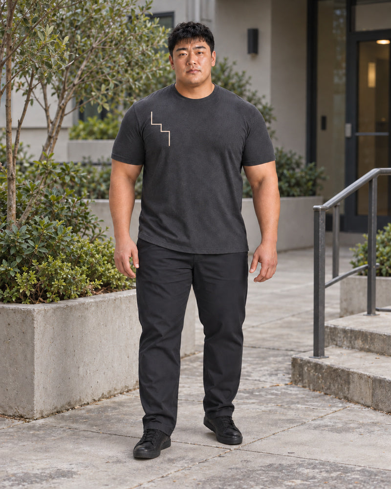 Charcoal Open Circuit outfit in an everyday setting