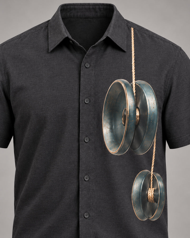 Charcoal Yo Yo Slot graphic and garment details