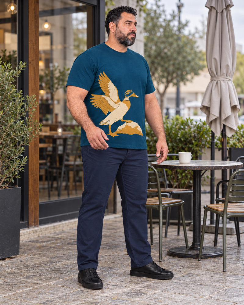 Deep Teal Duck Climb outfit in an everyday setting