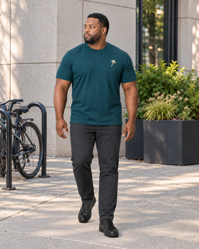 Deep Teal Pushpin outfit in an everyday setting