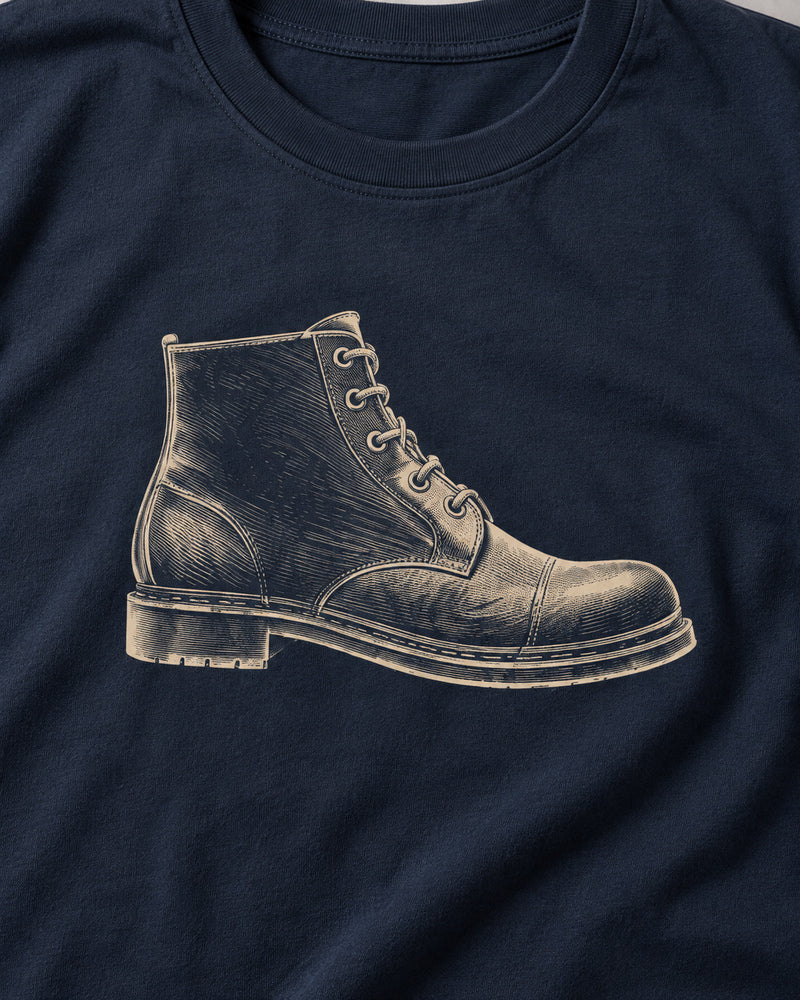 Navy Boot Study graphic and garment details