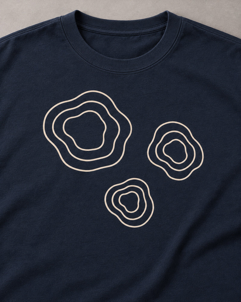 Navy Closed Basins graphic and garment details