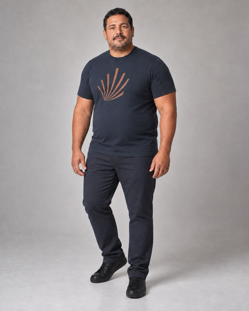 Navy Copper Fan Lines T-shirt and pants outfit