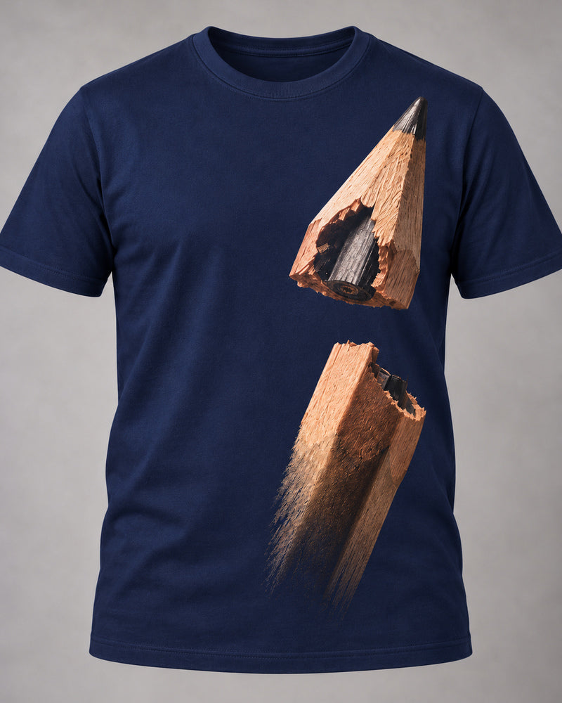 Navy Pencil Core graphic and garment details