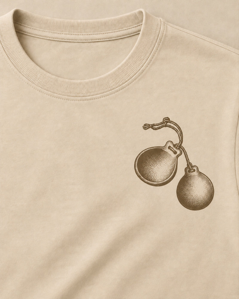 Oatmeal Castanet graphic and garment details