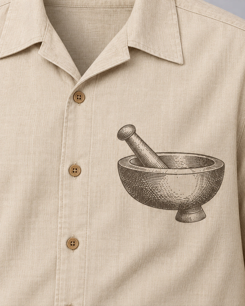 Oatmeal Mortar Pair graphic and garment details