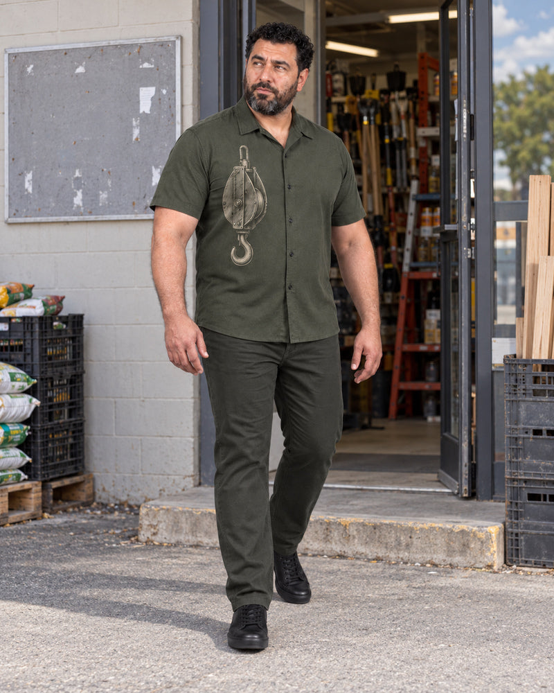 Olive Cargo Pulley outfit in an everyday setting