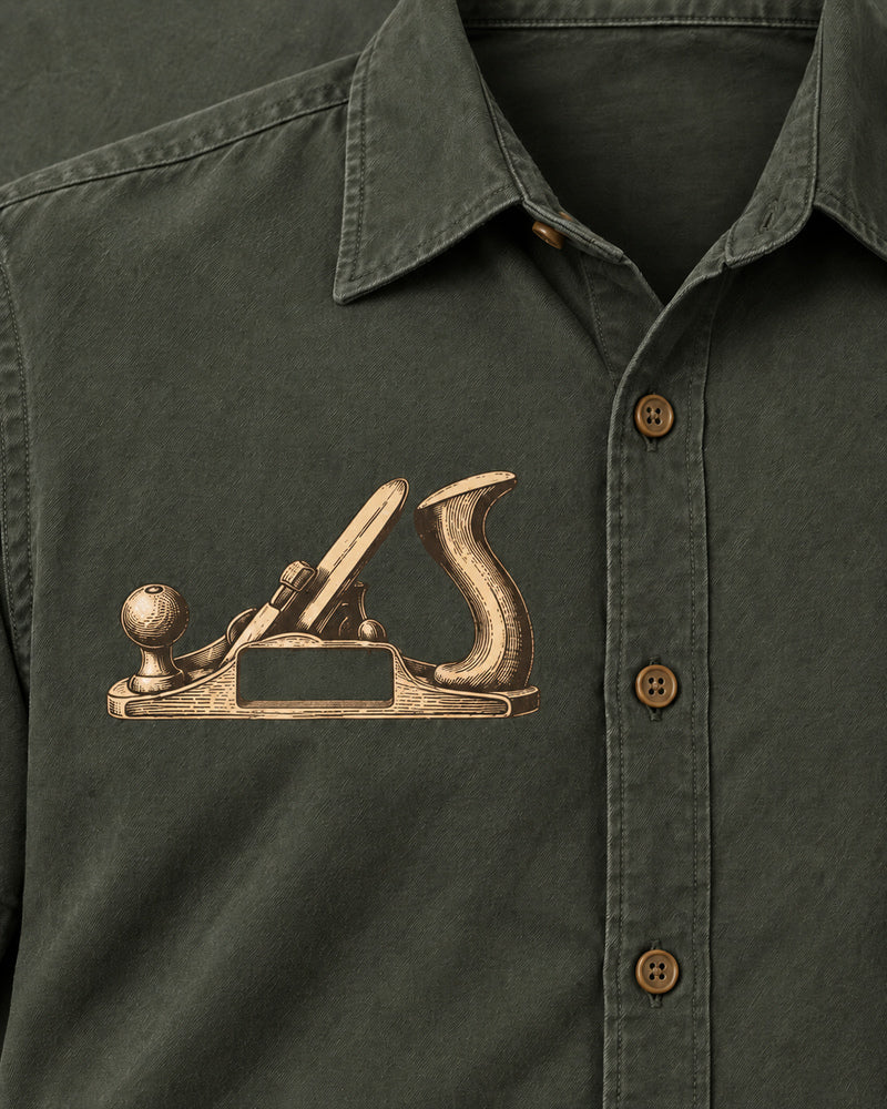 Olive Plane Study graphic and garment details