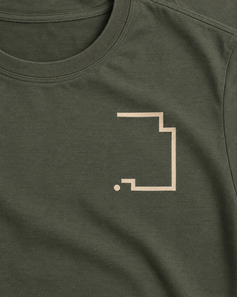 Olive Stair Dot graphic and garment details