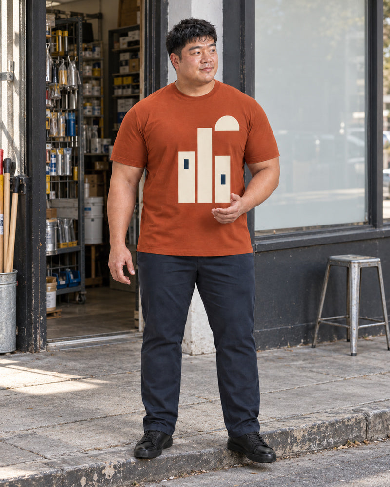 Rust City Cutout outfit in an everyday setting