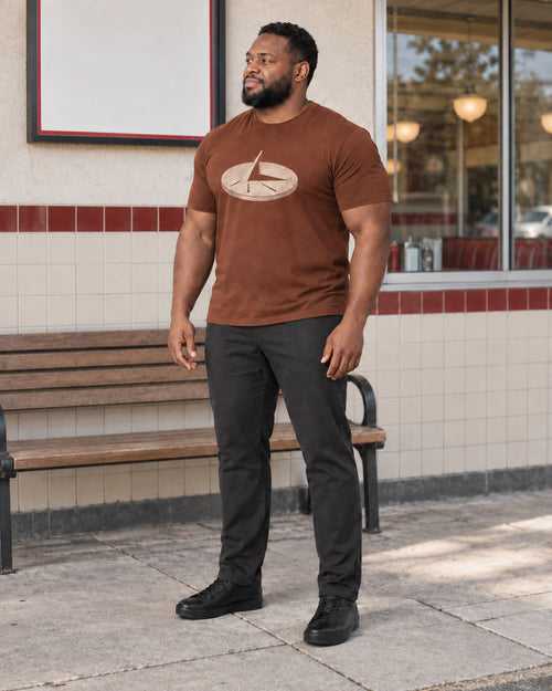 Rust Sundial Study outfit in an everyday setting