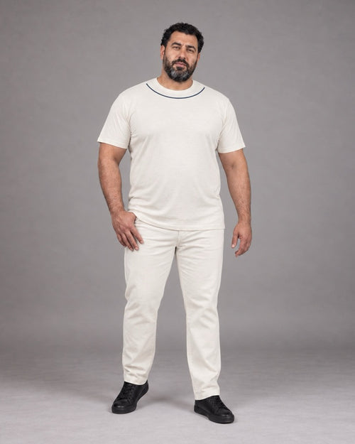Warm White Collar Arc T-shirt and pants outfit